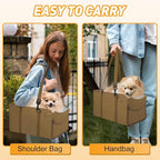 Portable Dog Car Seat for Small Dogs - Adjustable Safety Leash, Washable Cushion & Storage Pocket - Pet Booster Seat for Car Travel- Khaki