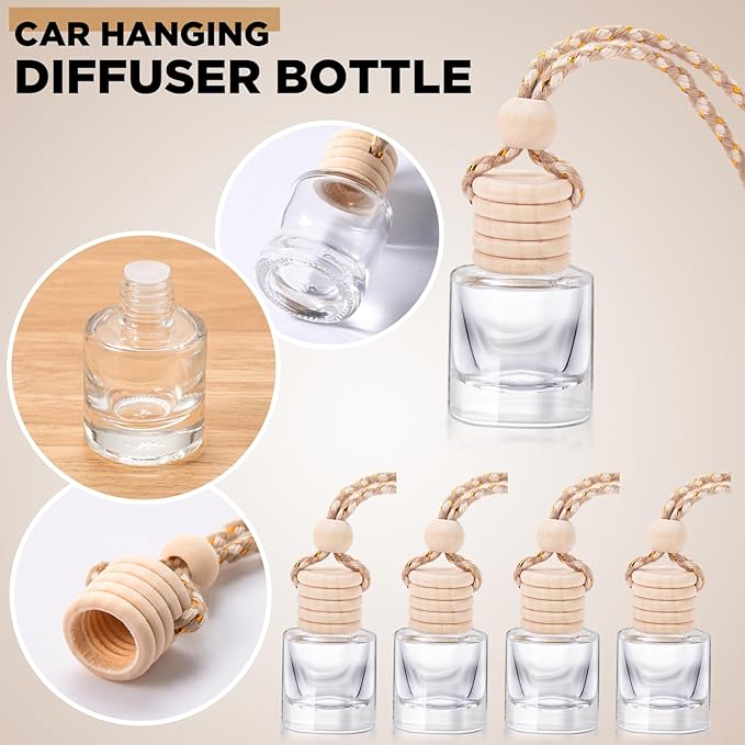 200 Sets Car Diffuser Bottles Empty Bulk Hanging Car Air Freshener Diffuser Bottles Glass Perfume Holder with Instruction Cards for Essential Oil Wedding Bridal Birthday Gifts (Classic)