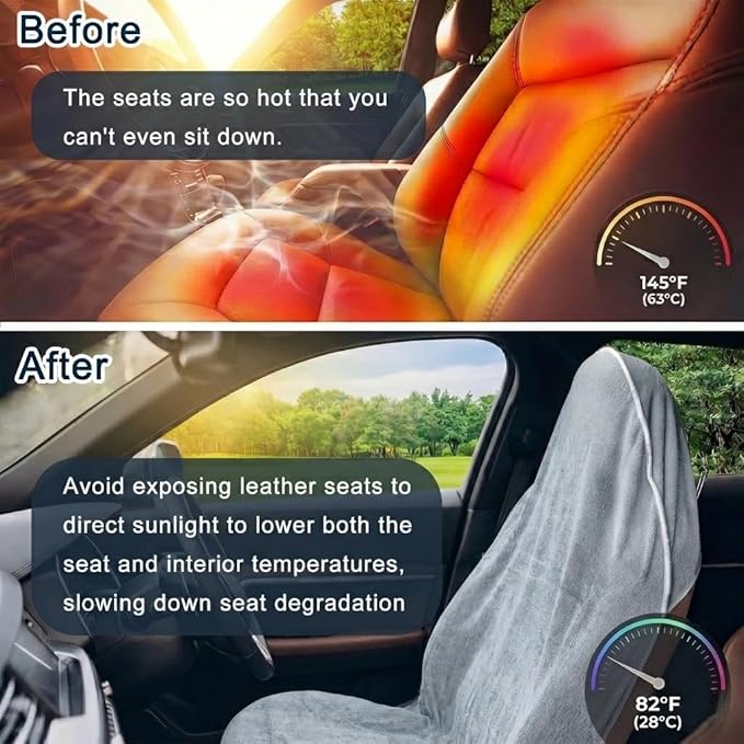Car Seat Towel Cover, 2pcs Universal Front Seat Protector for Cars, SUVs and Trucks, Sweat Towel Car Seat Cover for Gym, Yoga, Swimming, Pets and Family Travel, Light Gray
