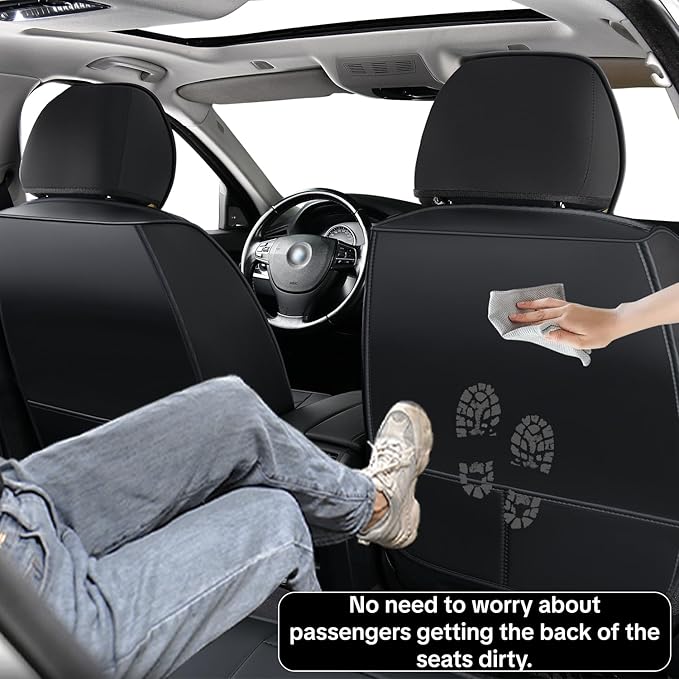 Universal Car Seat Covers, Black, Waterproof Faux Leather, Full 5-Seat Set, Non-slip, Contoured Fit, Suitable for Suvs, Sedans, Pickups, Upgraded Protection for Car Interiors, Airbag Compatible