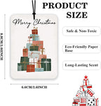 Modern Christmas Car Air Fresheners 4 Pcs, Minimal Holiday Merry Christmas Tree Gift Stack Hanging Air Freshener Set, Neutral Festive Car Accessories for Women