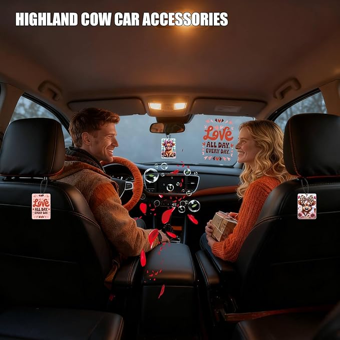 Car Air Fresheners Highland Cow Gifts Ornament for her 8 Pack, Cute Cow Hanging Car Accessories Interior for Women Wife Girls Lover Home Decorations Gift Birthday Party Valentines Day Gifts