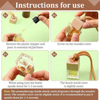 Rtteri 100 Pcs Hanging Car Air Freshener Diffuser Bottles Empty Glass Perfume Diffuser Vials Refillable Oil Aromatherapy Pendant with Wooden Caps and Hanging String for Car Home Office Decor(Square)