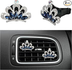 2 PCS Bling Car Air Vent Clips, Crystal Rhinestone Crown Vent Decorative Air Freshener Clips, Sparkly Diamond A/C Outlet Aroma Diffuser Clip for Vehicles, Car Accessories (Blue)