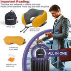 napfun Neck Pillow for Traveling, Upgraded Travel Neck Pillow for Airplane 100% Pure Memory Foam Travel Pillow for Flight Headrest Sleep, Portable Plane Accessories, Yellow Striped Kit