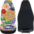 Boho Mandala Flowers Print Car Front Seat Cover Set of 2, Auto Bucket Seats Protector Universal Car Accessories Interior Decor for Women Men