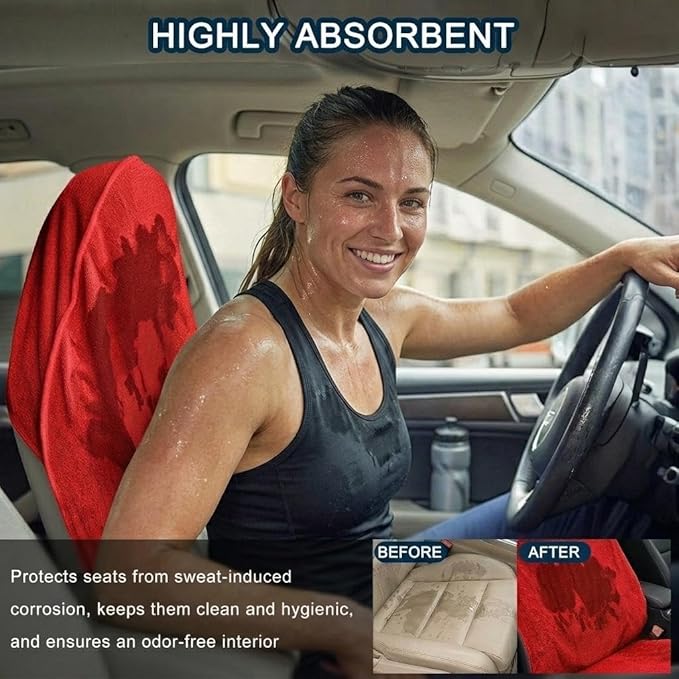 Car Seat Towel Cover, Universal Front Seat Protector for Cars, SUVs and Trucks, Sweat Towel Car Seat Cover for Gym, Yoga, Swimming, Pets and Family Travel, Haute Red, 2 Pack