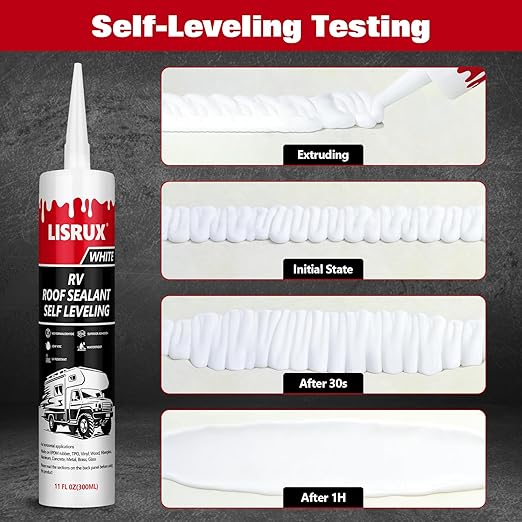 6 Pack RV Roof Sealant,Self Leveling Lap Sealant for RV Roofs,White RV Caulking Sealant Waterproof for Camper, Trailer & Motorhome