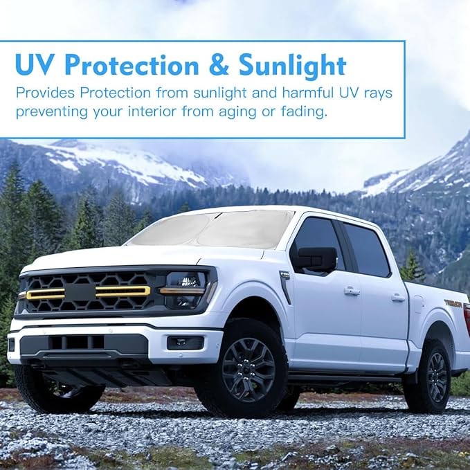 Windshield Sun Shade for 2015-2020 Ford F-150 F150 (Lariat, King Ranch, Platinum, XL XLT Limited Raptor), Cutom Front Window Sunshade Cover F250 F350 F450 Protector, Sun Visor Blocks UV Rays
