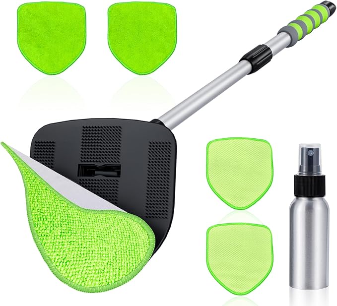 XINDELL Windshield Cleaning Tool, Interior & Inside Car Windshield Cleaner with Microfiber Pads, Extendable Handle & 360° Rotating Head, Streak-Free Glass Cleaning Kit for Cars Trucks
