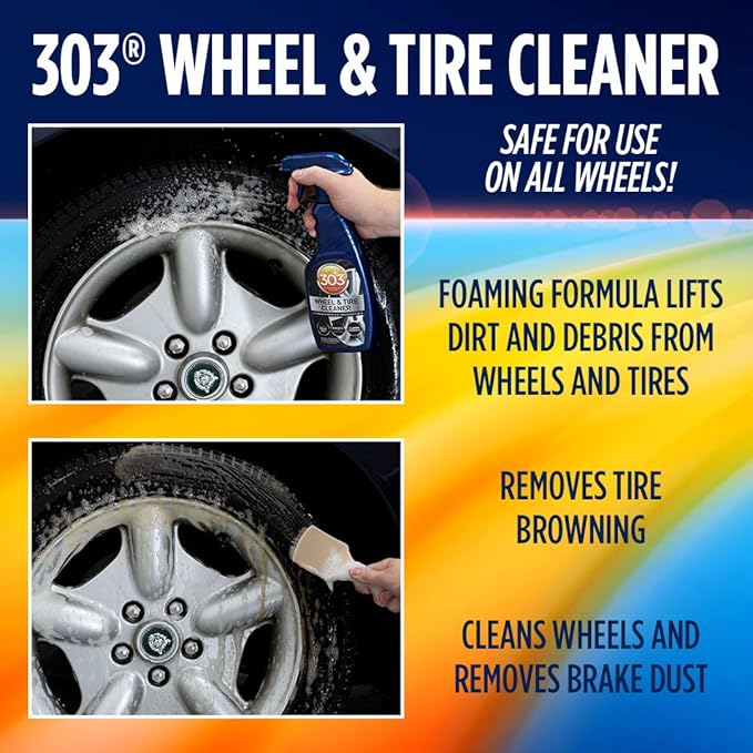 303 Products Wheel and Tire Cleaner - Cleans Both Wheels and Tires Effectively - Tough on Brake Dust - Removes Tire Browning - Foaming Formula, 16 fl. oz. (30590) Packaging May Vary