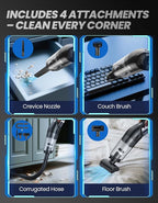 Yedop Handheld Vacuum Cordless, 26,000 Pa High Power Suction, Portable Rechargeable Car Vacuum Cleaner for Home, Office, Pet Hair, Car Detailing, Black