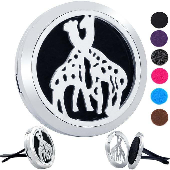 (JUMBO Giraffes) 38mm. (1-1/2 in. dia.) Stainless Steel 1 Essential Oil and 7 Pads.
