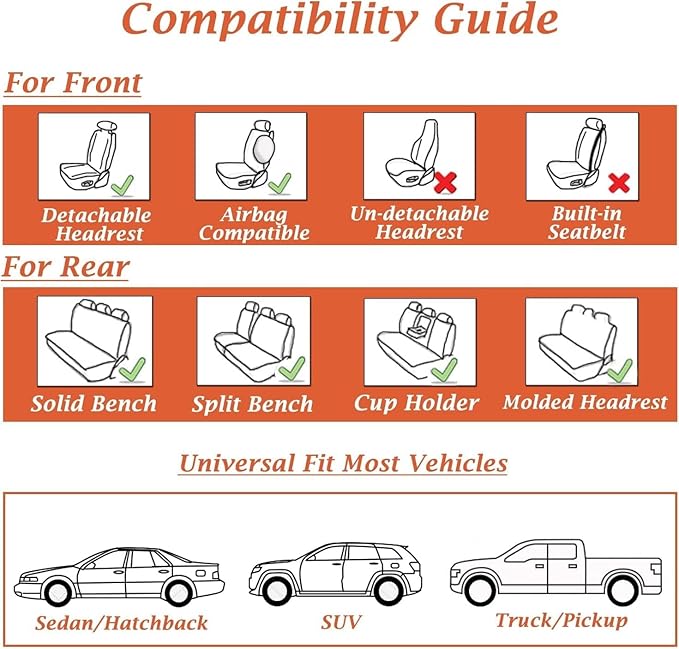 Coverado Front and Back Seat Covers 5 Pieces, Full Set Universal Seat Covers for Cars, Breathable Fabric&Leather Car Seat Protectors, Car Seat Cushions Compatible with Most Sedans SUV Pick-up Truck