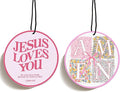 Pink Christian Car Air Freshener Hanging 2Pcs, Bible Verse Religious Car Accessories Interior, Jesus Love You Bows Coquette Cars Rear View Mirror Church Gifts for Women Girls (Black I)