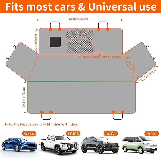 Dog Hammock for Car with Mesh Window - Tesla Model 3, SUV, Sedan, Waterproof Heavy Durable Hammock, Scratch Proof Nonslip with Seatbelt and Side Flaps, Dog Car Seat Cover for Pets