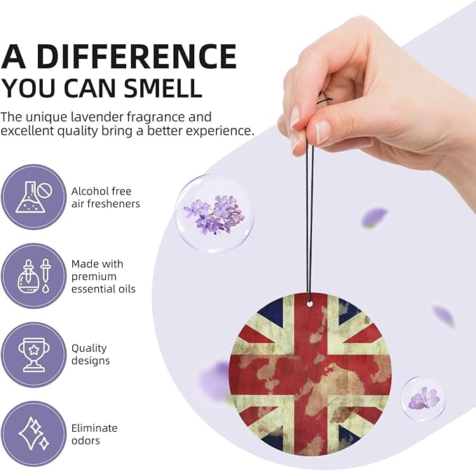 6 Pcs Car Air Fresheners Hanging Scented Cards for Car Fresheners Vintage Union Jack British Flag Car Aromatherapy Tablets Funny Hanging Air Freshener for Car Rearview Mirror Pendant