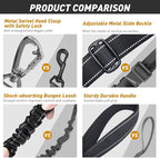 AUBELL Tactical Dog Leash Heavy Duty,4-6ft Reflective Strong No Pull Bungee Leash for Medium Large Dogs with Comfortable Padded Double Handle,Car Seat Belt,360 Degree Rotating Carabiner,Black