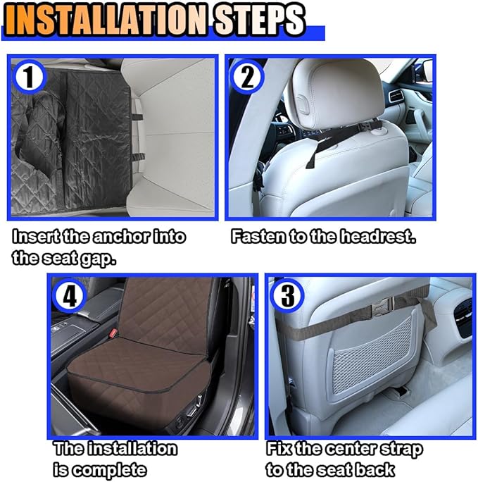 Dog Car Front Seat Cover with Side Flaps, Waterproof & Scratch Proof Car Seat Protector for Dog, Nonslip Pet Car Seat Pad with Safety Belt, Fit for Most Cars SUVs Trucks Jeeps (Coffee)