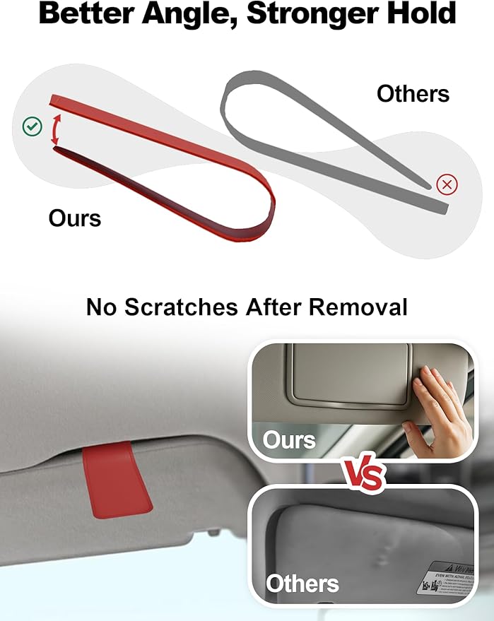 Patented Leather Car Air Freshener Visor Clip, Compatible with Drift Wood or Stone Car Freshener, Magnetic Design, Gentle on Sun Visors, Ideal for Modern & Electric Vehicles, Red (Clip Only)