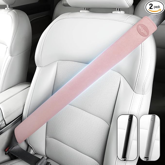 Wigoo 2026 Upgraded Premium Pink Car Seat Belt Cover, [Reduces Neck Friction & Enhances Comfort], Soft Safe Seat Belt Shoulder Pad, Universal Fit,(2 Packs, 18.9Inch), Extended Version