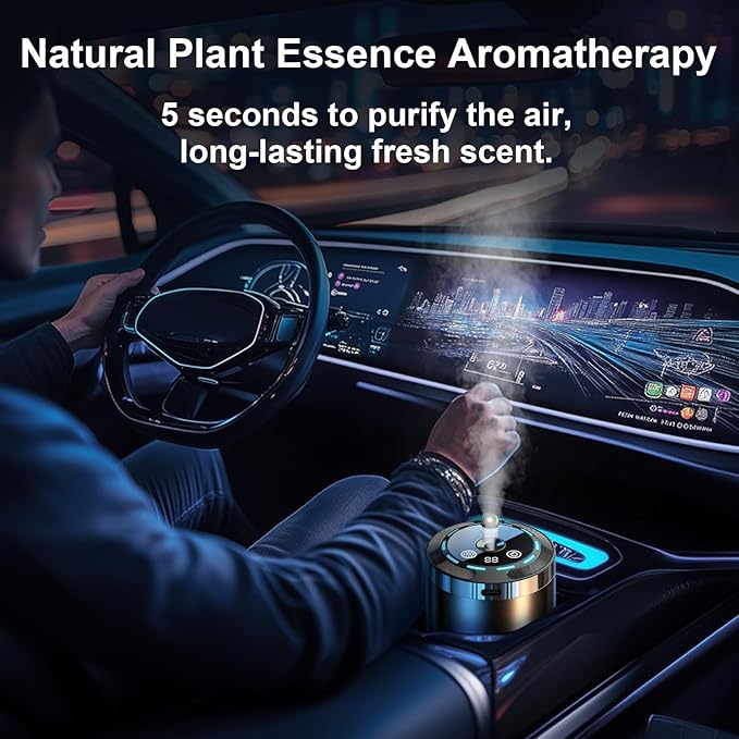 Smart Car Air Fresheners，Car Air Freshener Diffuser，Five Speed Adjustable Modes Car Fragrance，50ml Capacity Car Air Freshener，Rechargeable Car Fragrance Diffuser(Cologne)