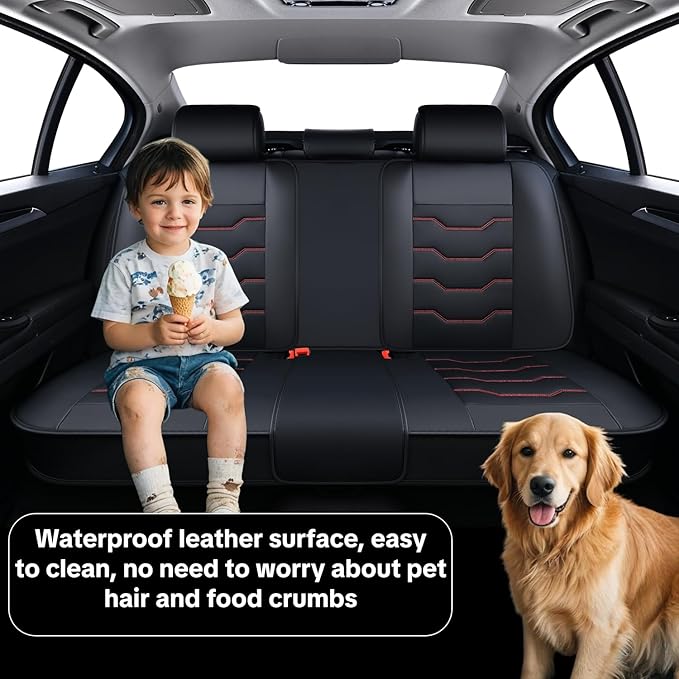 Red Lines Car Seat Covers for Ford Bronco Sport 2021-2025 Car Seat Cover, Waterproof Faux Leather, 5 Piece Full Set, Wear Resistance, Easy to Clean and Install, Beautify Interior