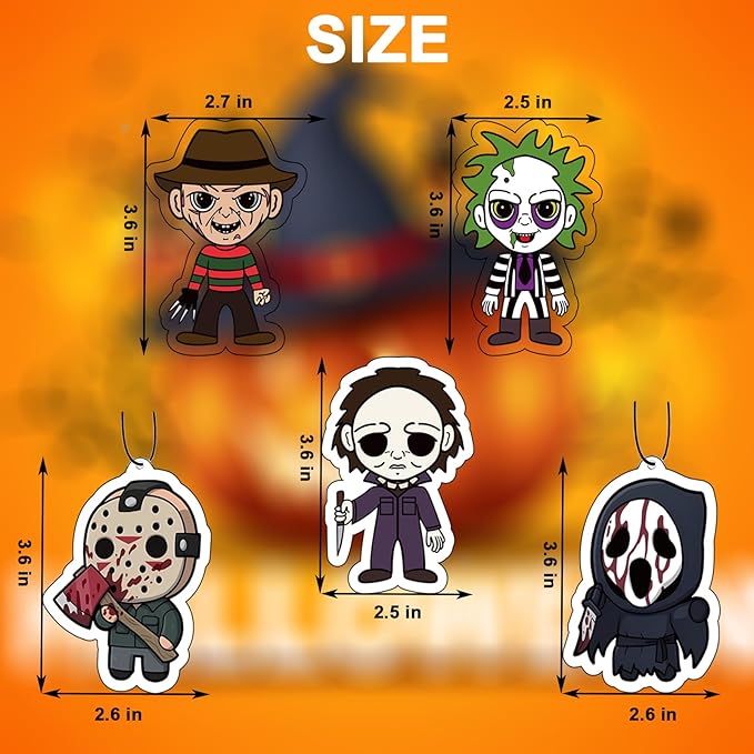 Horror Car Air Fresheners - Cute & Scary Car Interior Accessory Hanging, Home Decoration, Fresh Room, Bathroom, Closet, Gift for Men and Women, Pack of 5