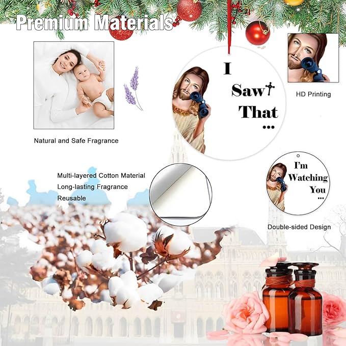 Funny Car Air Fresheners Hanging Christmas Tree Ornaments Decorations I Saw That Jesus 6PCS, Cute Home Mirror Decor Unique 2025 Gifts Accessories Interior for Men Women Kid Boy Girl Family Party