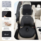 FLORICH Car Seat Cushion & Lumbar Support Pillow & Car Neck Pillow for Driver Car Office Chair, Ergonomic Memory Foam Car Cushion & Back Support Pillow for Sciatica Pain Relief - Black