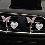 Bling Butterfly Heart Air Vent Clips, 4 Pcs Pink Car Air Fresheners, Diffuser With Diamond Decoration, Cute Interior Decor Accessories for Women