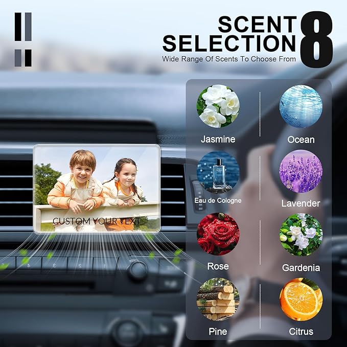 Personalized Car Air Vent Clip, Custom Photo Car Air Freshener Vent Clip with 8 Scents, Decorative Car Accessories Interior, Unique Gift for Couples, Friends & Family (Rectangle)