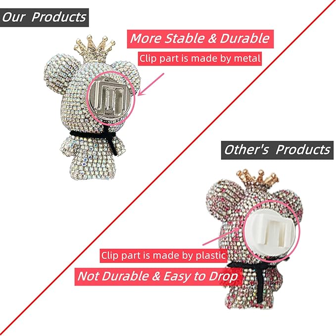 Pink Car Accessories, Bling Crystal Bear Car Air Freshener With Vent Clip,Rhinestone Aesthetic Car Decor Interior Decoration