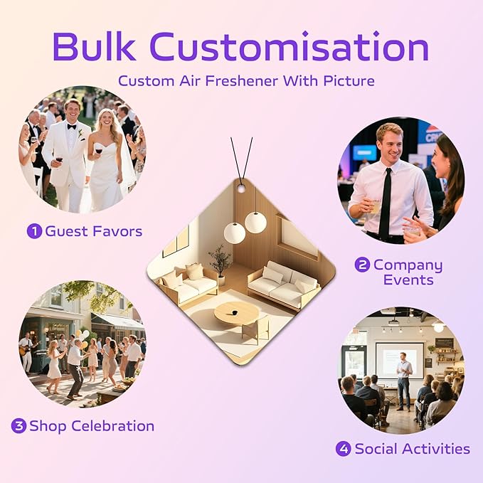 HINFKA 10-1000 Pcs Custom Air Fresheners with Picture – Personalized Double-Sided Photo or Logo Bulk Air Freshener, Customized Gifts for Corporate and Business Branding