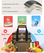 Insulated Lunch Bag for Men & Women, Double Leakproof Lunch Box Soft Cooler Tote with 5 Pockets, 600D Oxford, EVA Lining, Adjustable Strap for Work, Picnic, Beach&Travel-Coffee
