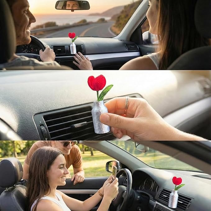 Cute Tulip Vent Clip, Hand-Crocheted Car Air Freshener Clip, Car Vent Accessory Gift for Women Who Love Their Cars (Tulip, Tasteless) 1 PCS