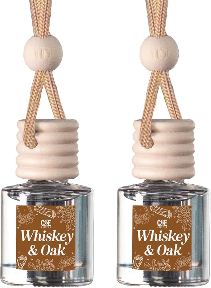 CANDECraftCo Car Air Hanging Fragrance Oil, Car Auto Freshener for Essential Oils, Scents Fragrance Aromatherapy Automobile Diffuser, Long Lasting (Whiskey & Oak)