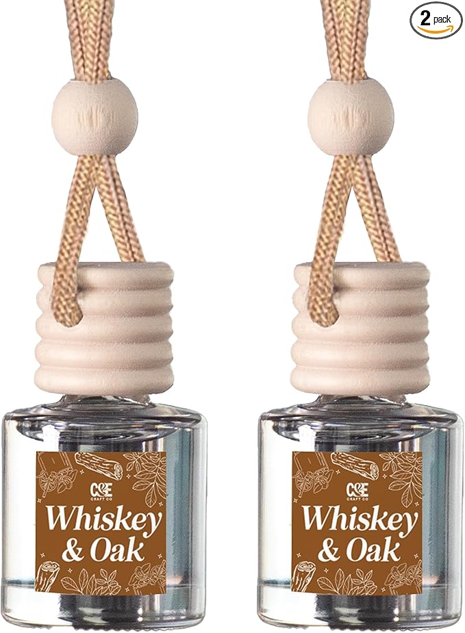 CE Craft Whiskey + Oak Car Air Hanging Fragrance Oil Diffuser, Air Freshener for Essential Oils, Scents Aromatherapy Automobile, Long Lasting Car Fresh