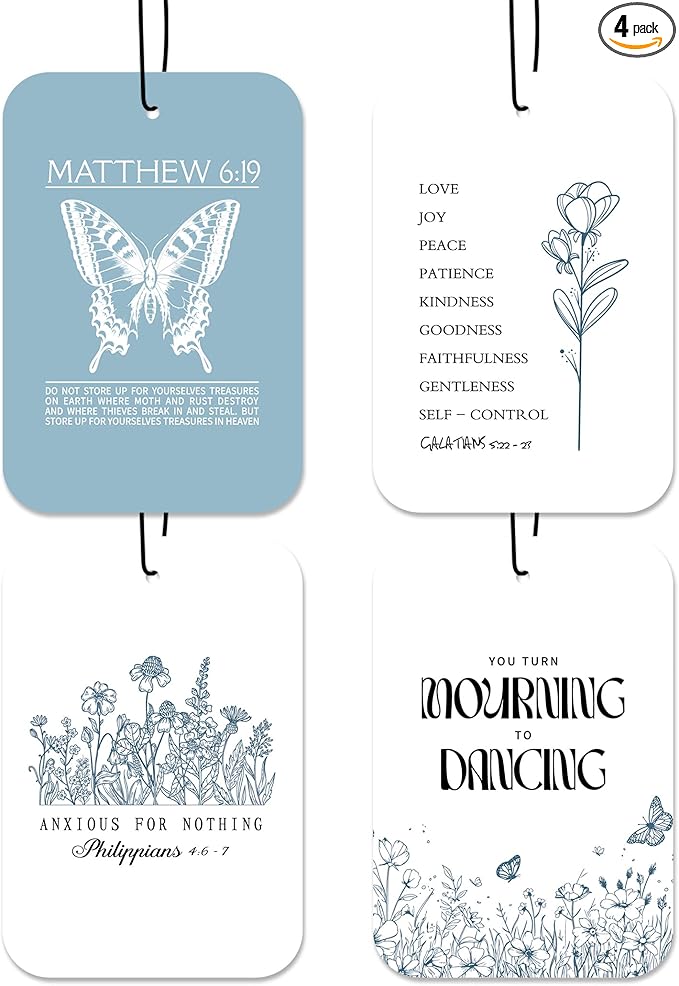 Christian Car Fresheners, 4pcs Bible Verse Car Accessories Interior, Mirror Decor For Women Man, Air Freshener Hanging For Bathroom Dorm Books Bedroom Drawer, Jesus Religious Accessories Gifts -05