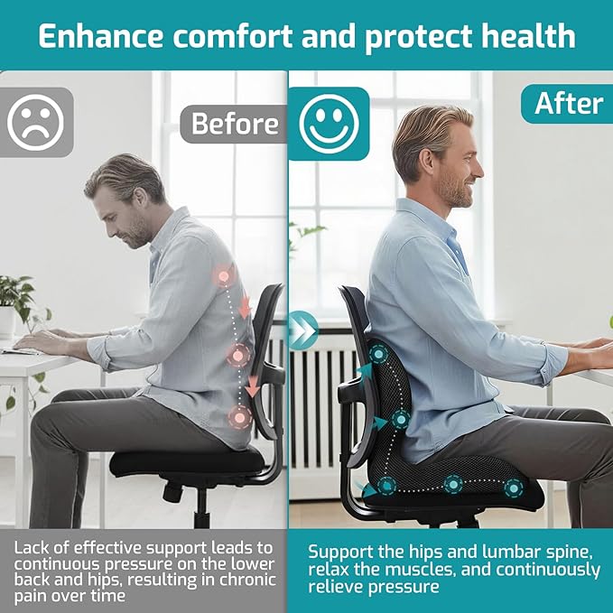 Memory Foam Seat Cushion with Lumbar Support Pillow,Office Chair Cushion,Ergonomic Car Seat Cushion,Designed for Tailbone,Sciatica, Lower Back Pain Relief,for Office,Car,Truck,Desk Chair