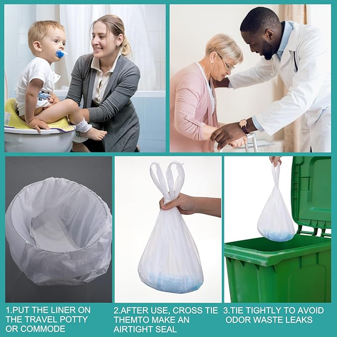 120 Pcs Travel Potty Bags Liners with Absorbent Pads Disposable Car Potty Portable Training Bags for Seat Bed Pan Liners for Toddler Travel Fit Most Potty Chairs