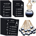 Boao 50 Sets Hanging Car Air Freshener Diffuser Bottles with 2 x 3.54 Inch Car Diffuser Instructions Cards for Empty Essential Oil Bottles(Black Card,Black Round)
