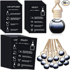 Boao 50 Sets Hanging Car Air Freshener Diffuser Bottles with 2 x 3.54 Inch Car Diffuser Instructions Cards for Empty Essential Oil Bottles(Black Card,Black Round)