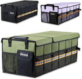 Car Trunk Organizer with Lid,Collapsible Car Storage Organizer with Multi Compartments and Securing Straps for SUV,Sedan,Jeep-Green