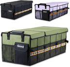 Car Trunk Organizer with Lid,Collapsible Car Storage Organizer with Multi Compartments and Securing Straps for SUV,Sedan,Jeep-Green