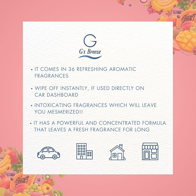 G's Breeze Fruit Punch Air Freshener – Blend of Tangy Berries, Citrus & Tropical Fruits - Long-Lasting Fruity Scent - Uplifting & Invigorating Sweet Aroma for Homes, Cars, and Offices