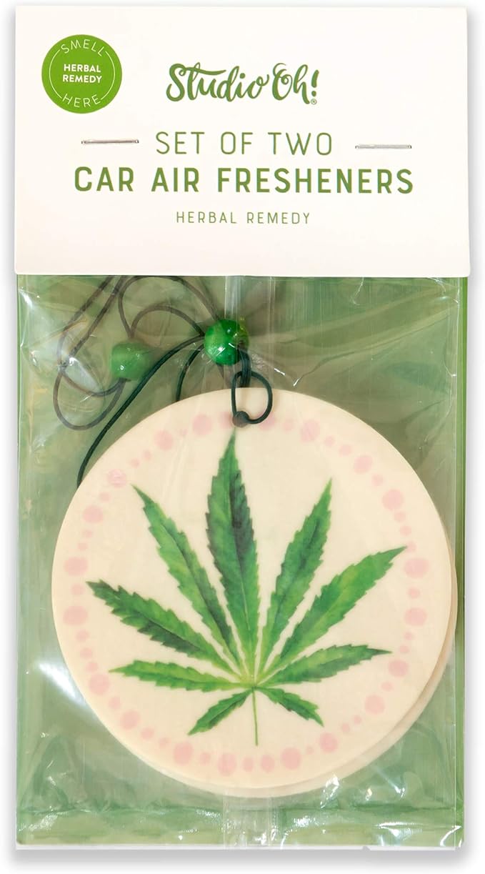 Studio Oh! Car Air Fresheners - Pack of 2 Scented Hanging Car Odor Eliminator - Unique Design with Decorative Bead - Cannabis Leaf