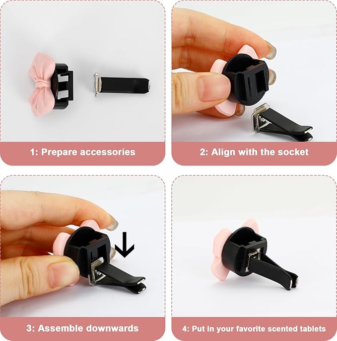 7Pcs Pink Bow Car Air Vent Freshener Clips, Cute Air Conditioning Outlet Clip Set for Car Interior Decor Charm Accessories