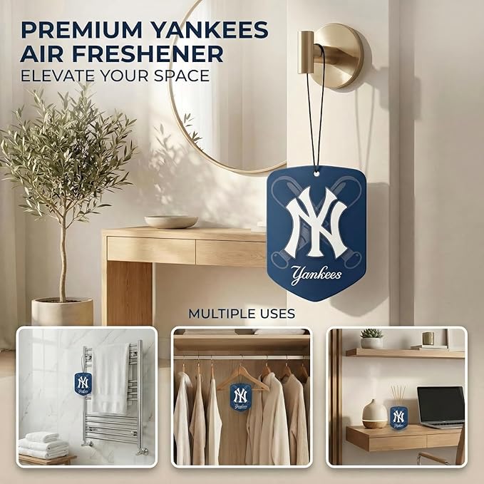 MLB New York Yankees Car Air Freshener - Team Logo Scented Hanging Air Freshener, Blue Shield Design with "NY Yankees" Logo, Sports Fan Auto Fragrance for Cars, Trucks, Home (2 Pack)