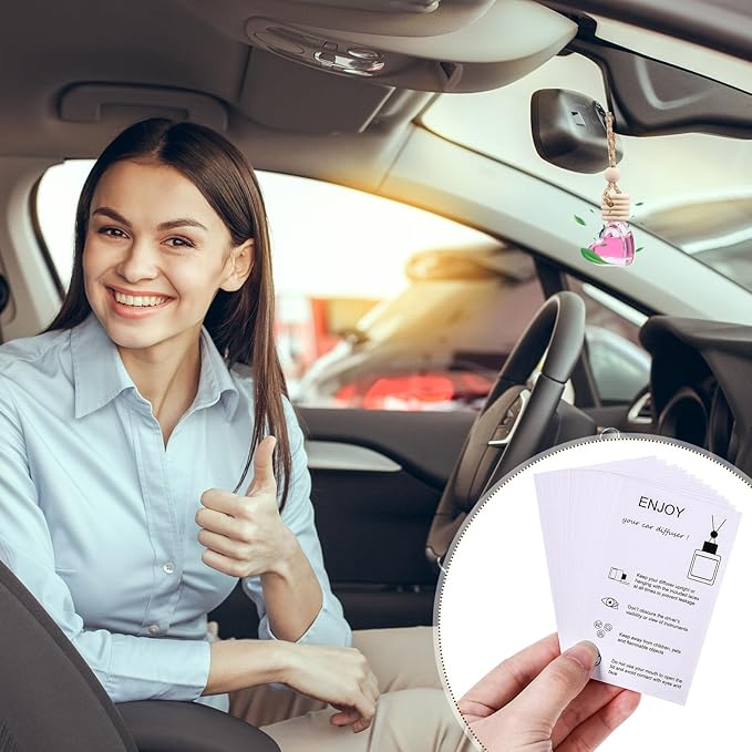 100 Sets Car Diffuser Bottles Empty Bulk Hanging Car Air Freshener Diffuser Bottles Glass Perfume Holder with Instruction Cards for Essential Oil Wedding Bridal Birthday Gifts (Heart)